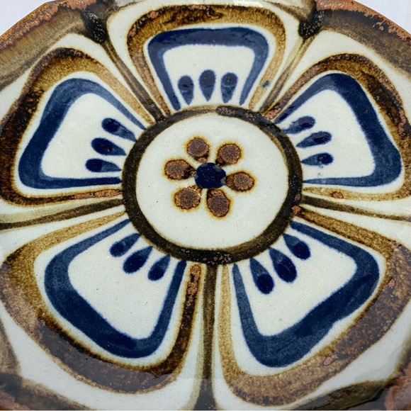 Bread Plate El Palomar Ken Edwards Mexican Pottery Lotus Old Blue Brown 8” - Picture 2 of 5
